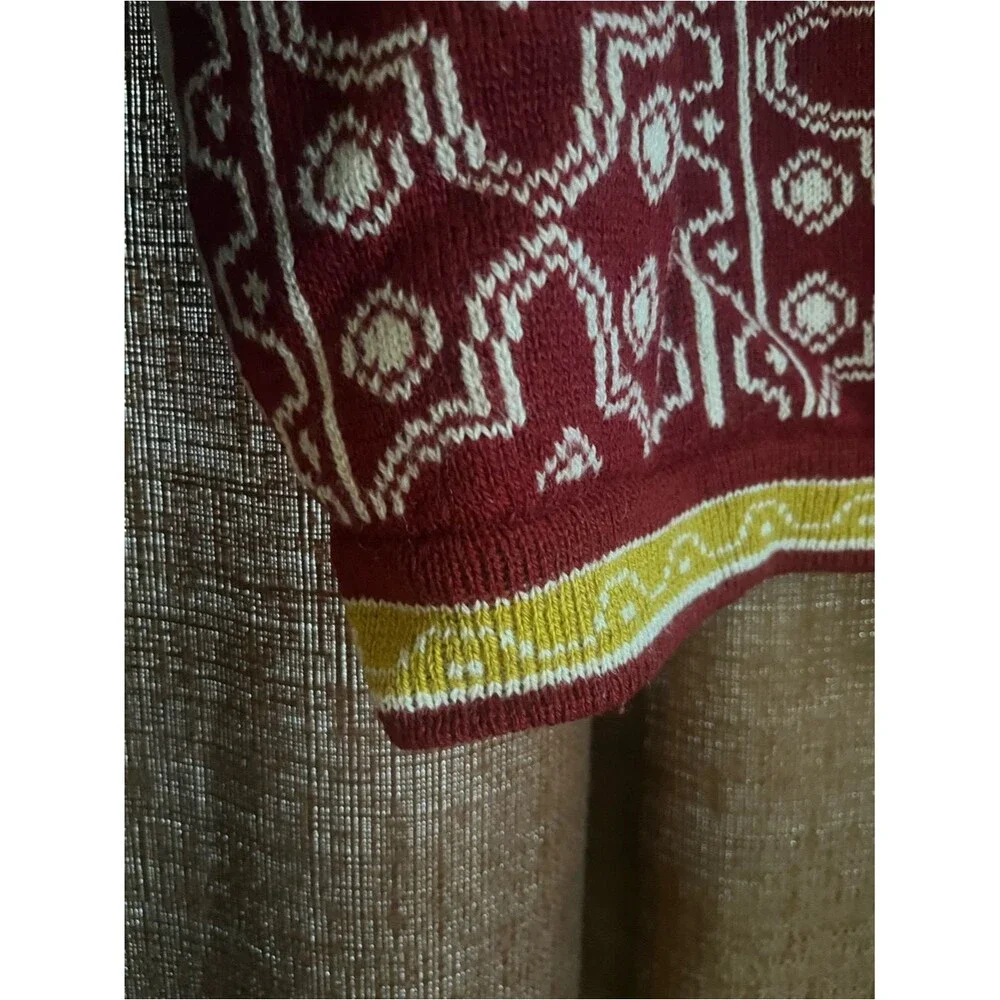 Viking Strikk Maroon Nordic Knit Sweater with Cream & Yellow Accents